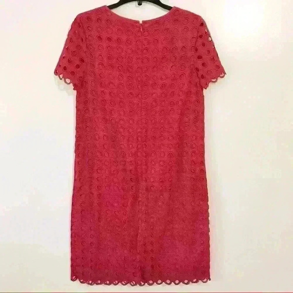 Talbots Red Eyelet Lace Overlay Short Sleeve Fitted Shift Dress - Picture 4 of 5